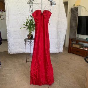 KiKi USA - Satin Formal Rhinestone Strap Maxi Dress